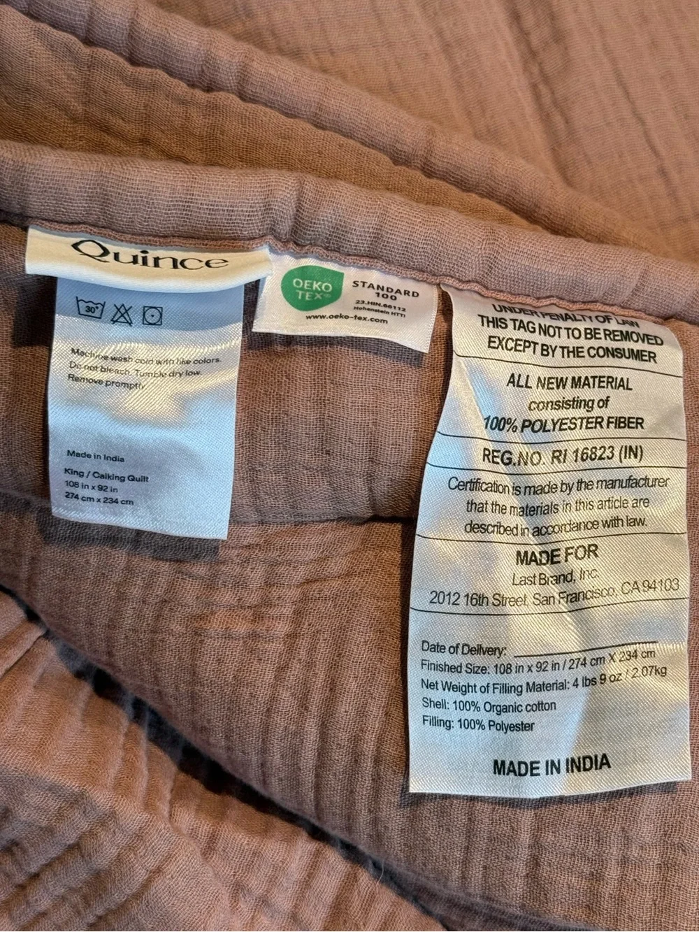 Organic Cotton Gauze Dream Quilt and Shams Set King Cal King New Fig